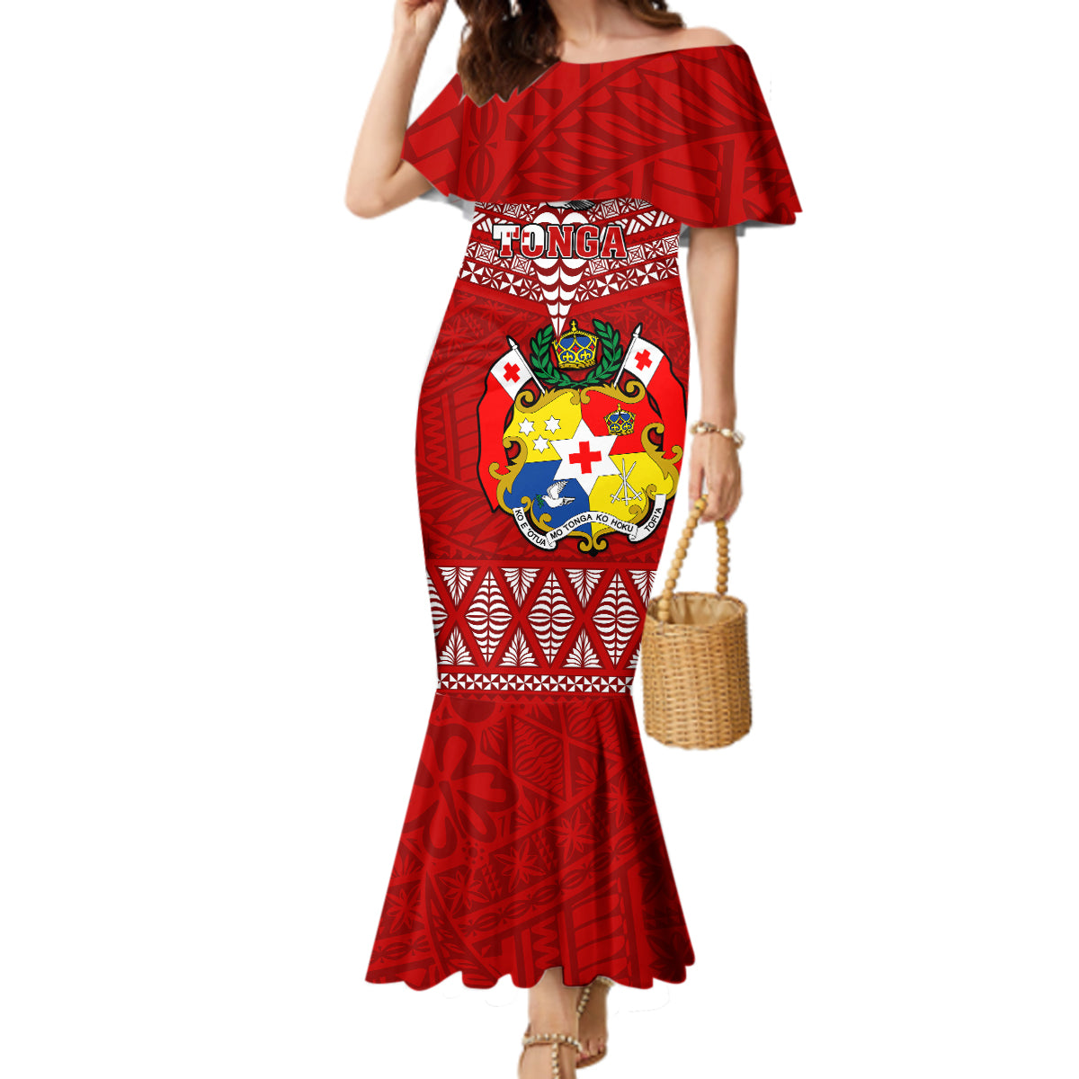 Tonga Rugby Mermaid Dress 2023 World Cup Tongan Kupesi Ngatu Pattern - Wonder Print Shop