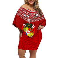 Tonga Rugby Off Shoulder Short Dress 2023 World Cup Tongan Kupesi Ngatu Pattern - Wonder Print Shop
