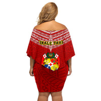 Tonga Rugby Off Shoulder Short Dress 2023 World Cup Tongan Kupesi Ngatu Pattern - Wonder Print Shop