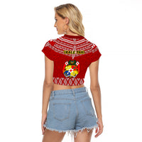 Tonga Rugby Raglan Cropped T Shirt 2023 World Cup Tongan Kupesi Ngatu Pattern - Wonder Print Shop