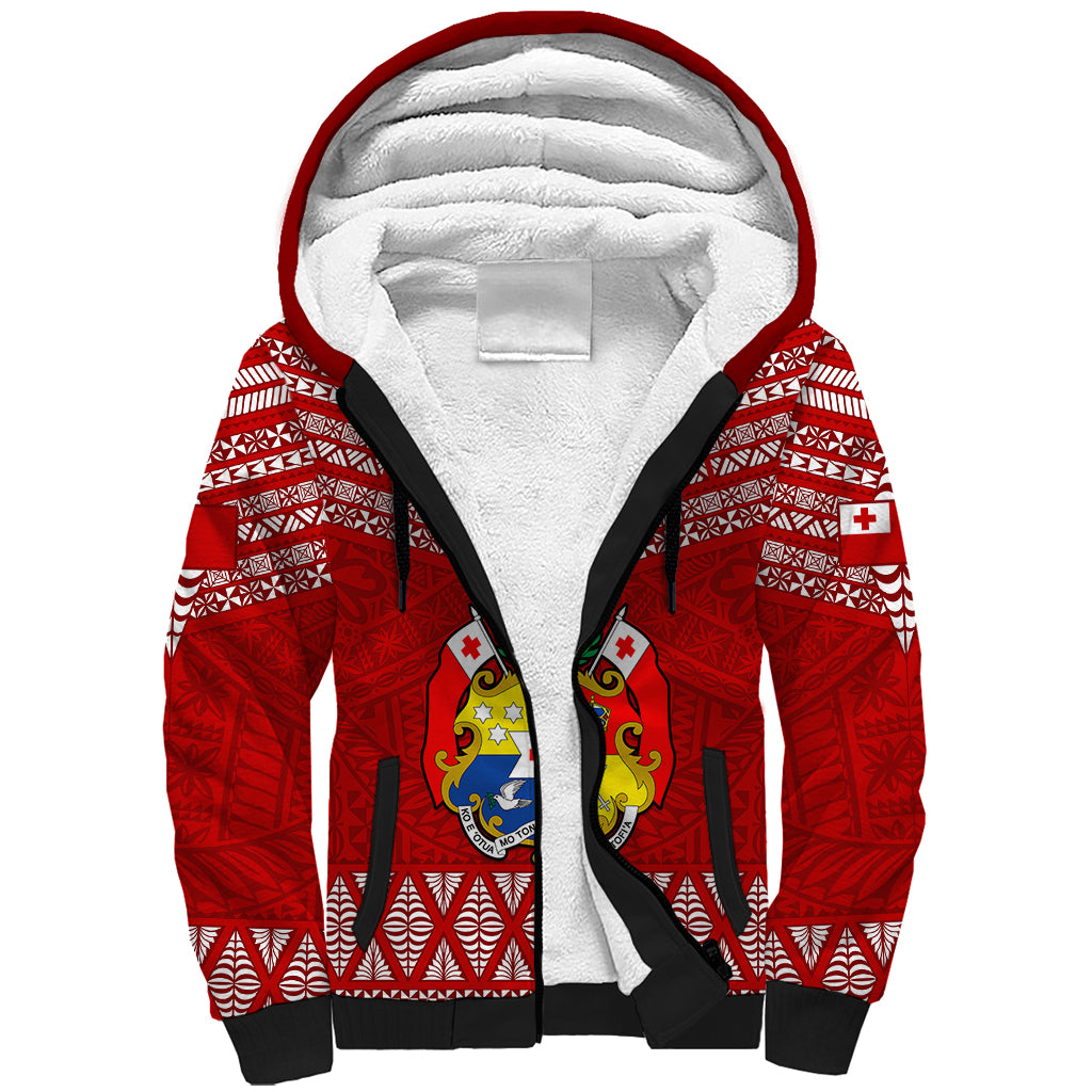 Tonga Rugby Sherpa Hoodie 2023 World Cup Tongan Kupesi Ngatu Pattern - Wonder Print Shop