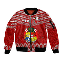 Tonga Rugby Sleeve Zip Bomber Jacket 2023 World Cup Tongan Kupesi Ngatu Pattern - Wonder Print Shop