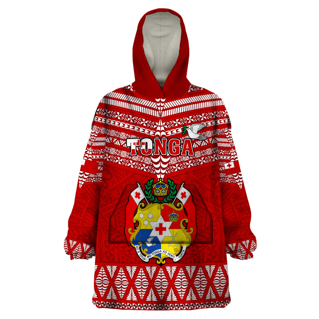 Tonga Rugby Wearable Blanket Hoodie 2023 World Cup Tongan Kupesi Ngatu Pattern - Wonder Print Shop