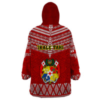 Tonga Rugby Wearable Blanket Hoodie 2023 World Cup Tongan Kupesi Ngatu Pattern - Wonder Print Shop