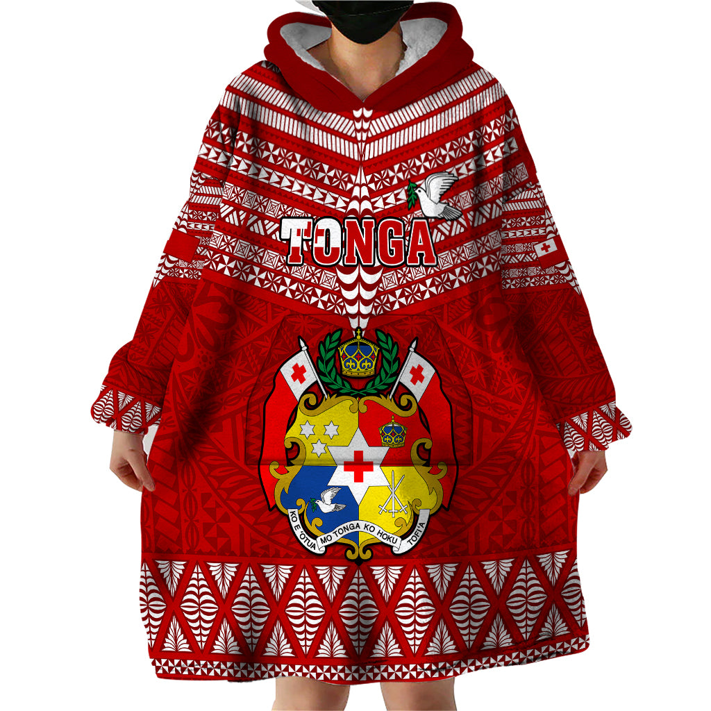 Tonga Rugby Wearable Blanket Hoodie 2023 World Cup Tongan Kupesi Ngatu Pattern - Wonder Print Shop