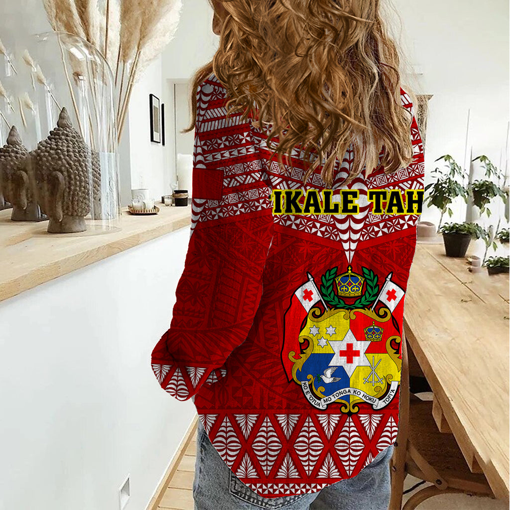 Tonga Rugby Women Casual Shirt 2023 World Cup Tongan Kupesi Ngatu Pattern - Wonder Print Shop