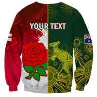 Personalised Australia And England Rugby Sweatshirt Indigenous Wallabies With Red Roses Sporty Version - Wonder Print Shop