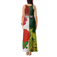 Personalised Australia And England Rugby Tank Maxi Dress Indigenous Wallabies With Red Roses Sporty Version - Wonder Print Shop