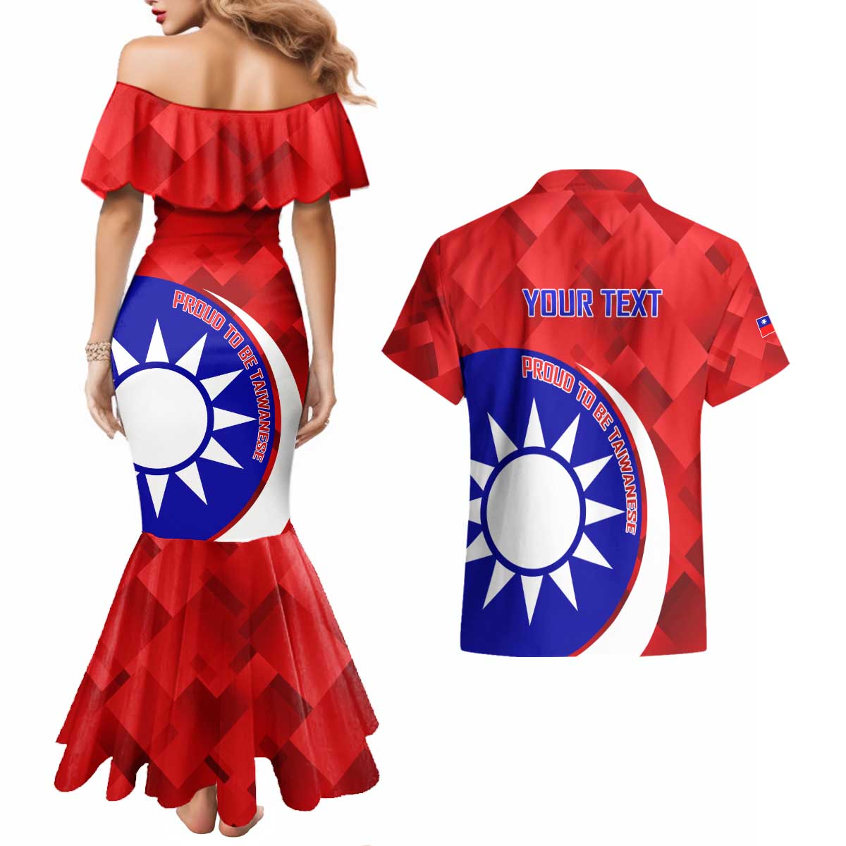 Personalised Taiwan Badminton Couples Matching Mermaid Dress and Hawaiian Shirt 2024 Taiwanese Proud Dynamic Style - Wonder Print Shop