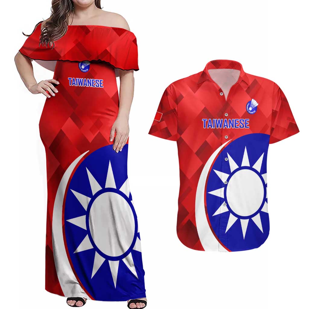 Personalised Taiwan Badminton Couples Matching Off Shoulder Maxi Dress and Hawaiian Shirt 2024 Taiwanese Proud Dynamic Style - Wonder Print Shop