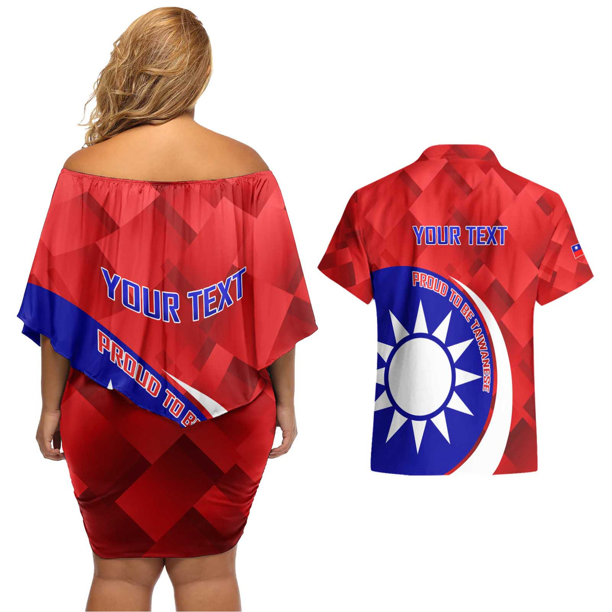 Personalised Taiwan Badminton Couples Matching Off Shoulder Short Dress and Hawaiian Shirt 2024 Taiwanese Proud Dynamic Style - Wonder Print Shop