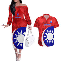 Personalised Taiwan Badminton Couples Matching Off The Shoulder Long Sleeve Dress and Hawaiian Shirt 2024 Taiwanese Proud Dynamic Style - Wonder Print Shop
