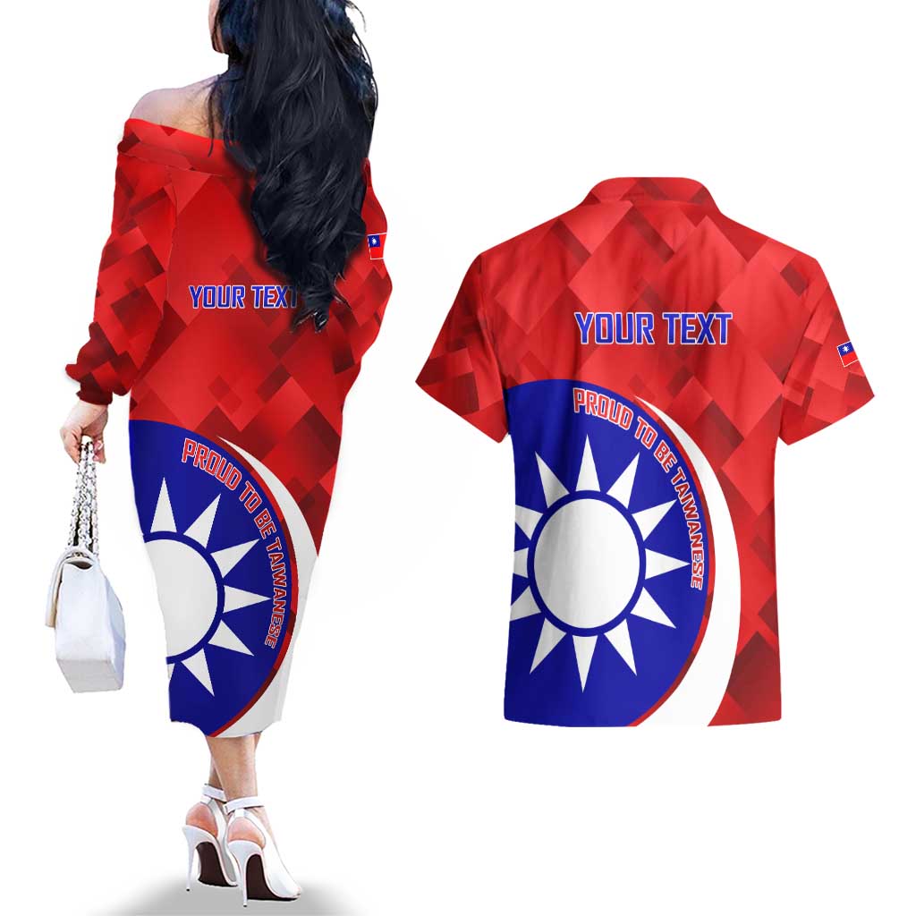 Personalised Taiwan Badminton Couples Matching Off The Shoulder Long Sleeve Dress and Hawaiian Shirt 2024 Taiwanese Proud Dynamic Style - Wonder Print Shop