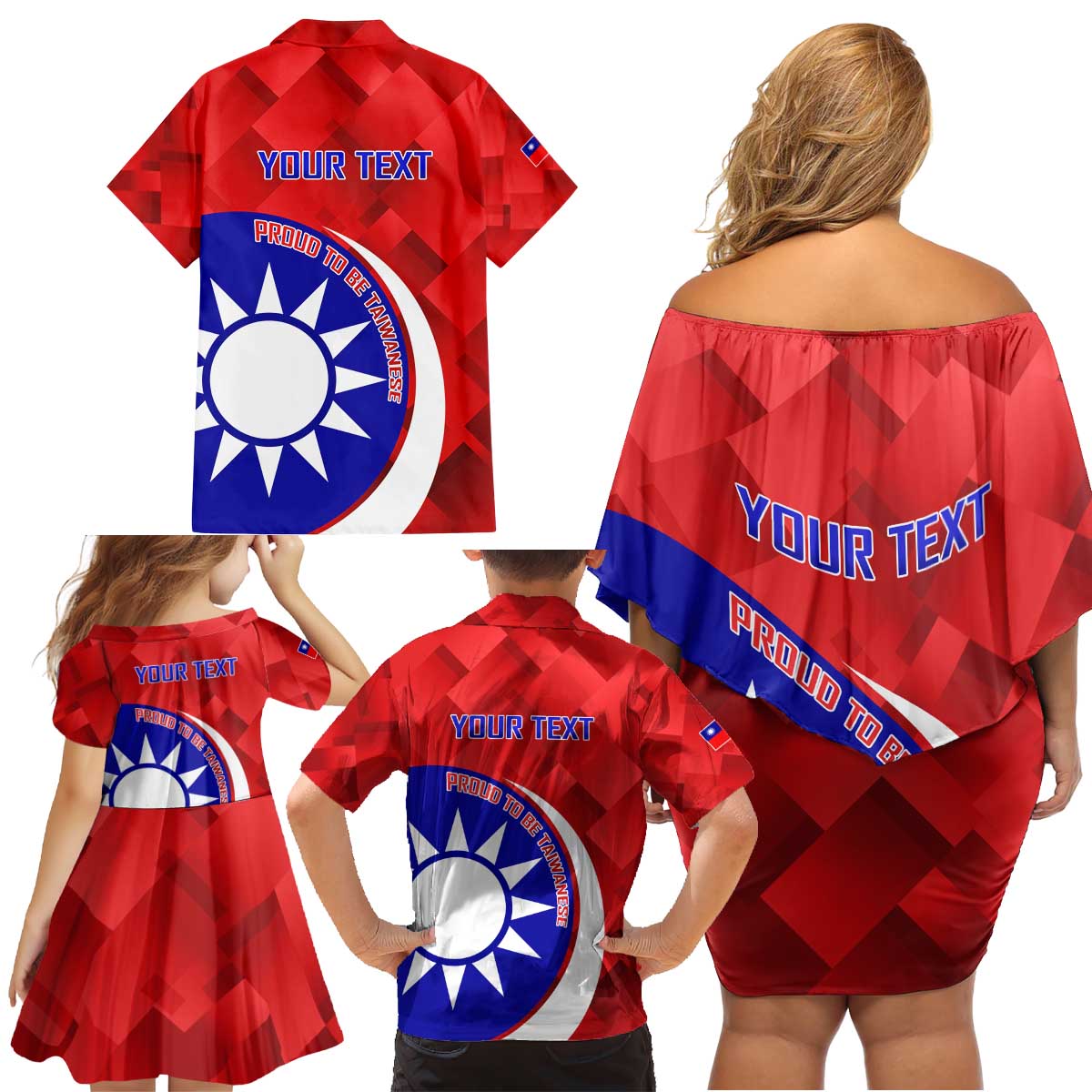 Personalised Taiwan Badminton Family Matching Off Shoulder Short Dress and Hawaiian Shirt 2024 Taiwanese Proud Dynamic Style - Wonder Print Shop