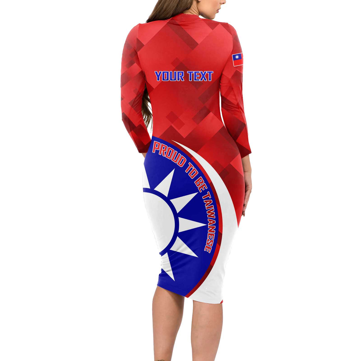 Personalised Taiwan Badminton Long Sleeve Bodycon Dress 2024 Taiwanese Proud Dynamic Style - Wonder Print Shop