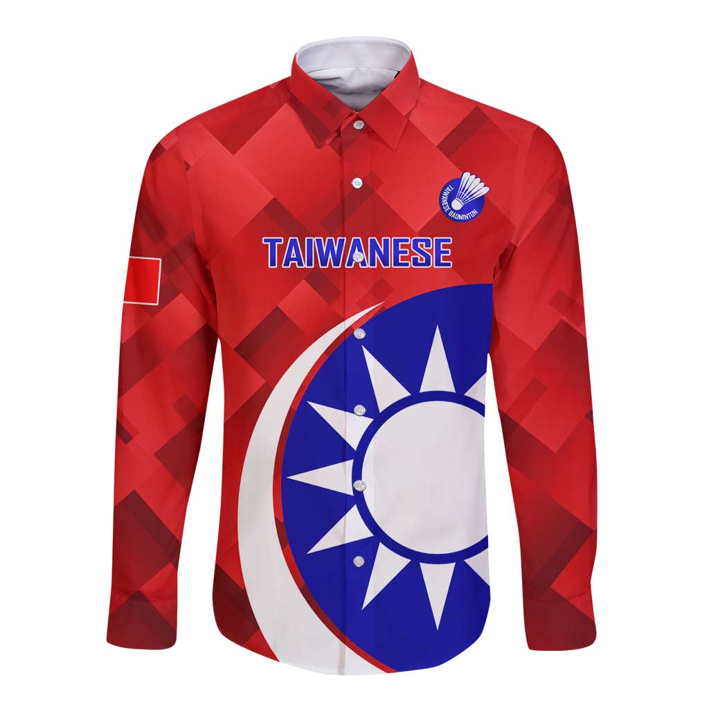 Personalised Taiwan Badminton Long Sleeve Button Shirt 2024 Taiwanese Proud Dynamic Style - Wonder Print Shop