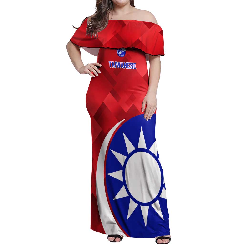 Personalised Taiwan Badminton Off Shoulder Maxi Dress 2024 Taiwanese Proud Dynamic Style - Wonder Print Shop