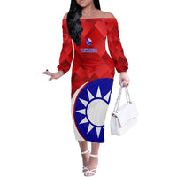Personalised Taiwan Badminton Off The Shoulder Long Sleeve Dress 2024 Taiwanese Proud Dynamic Style - Wonder Print Shop