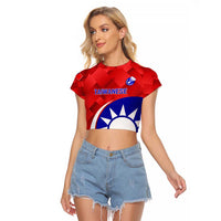 Personalised Taiwan Badminton Raglan Cropped T Shirt 2024 Taiwanese Proud Dynamic Style - Wonder Print Shop