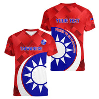 Personalised Taiwan Badminton Women V-Neck T-Shirt 2024 Taiwanese Proud Dynamic Style - Wonder Print Shop