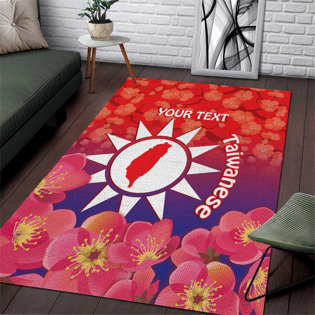 Personalised Taiwan Area Rug Taiwanese Map Mix Prunus Mume Blossoms - Wonder Print Shop