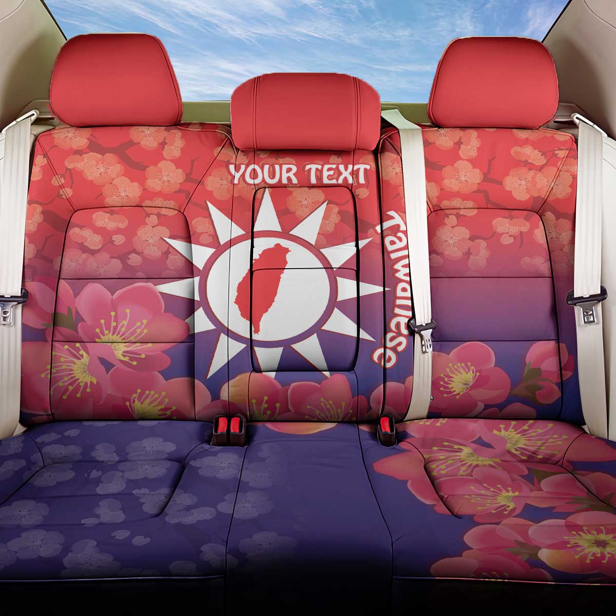 Personalised Taiwan Back Car Seat Cover Taiwanese Map Mix Prunus Mume Blossoms - Wonder Print Shop
