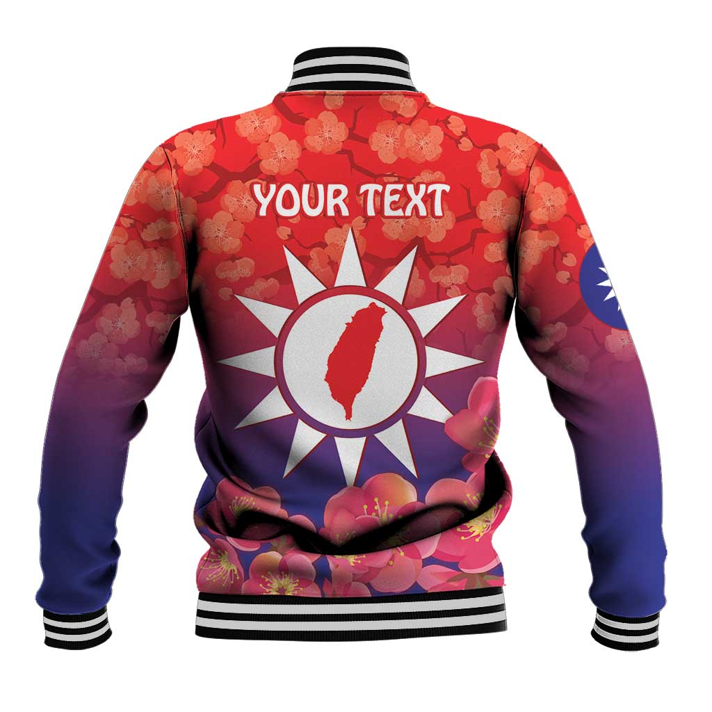 Personalised Taiwan Baseball Jacket Taiwanese Map Mix Prunus Mume Blossoms - Wonder Print Shop