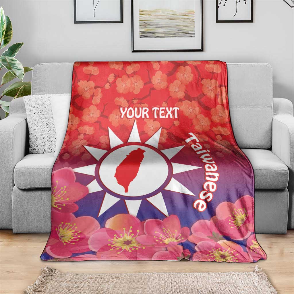 Personalised Taiwan Blanket Taiwanese Map Mix Prunus Mume Blossoms