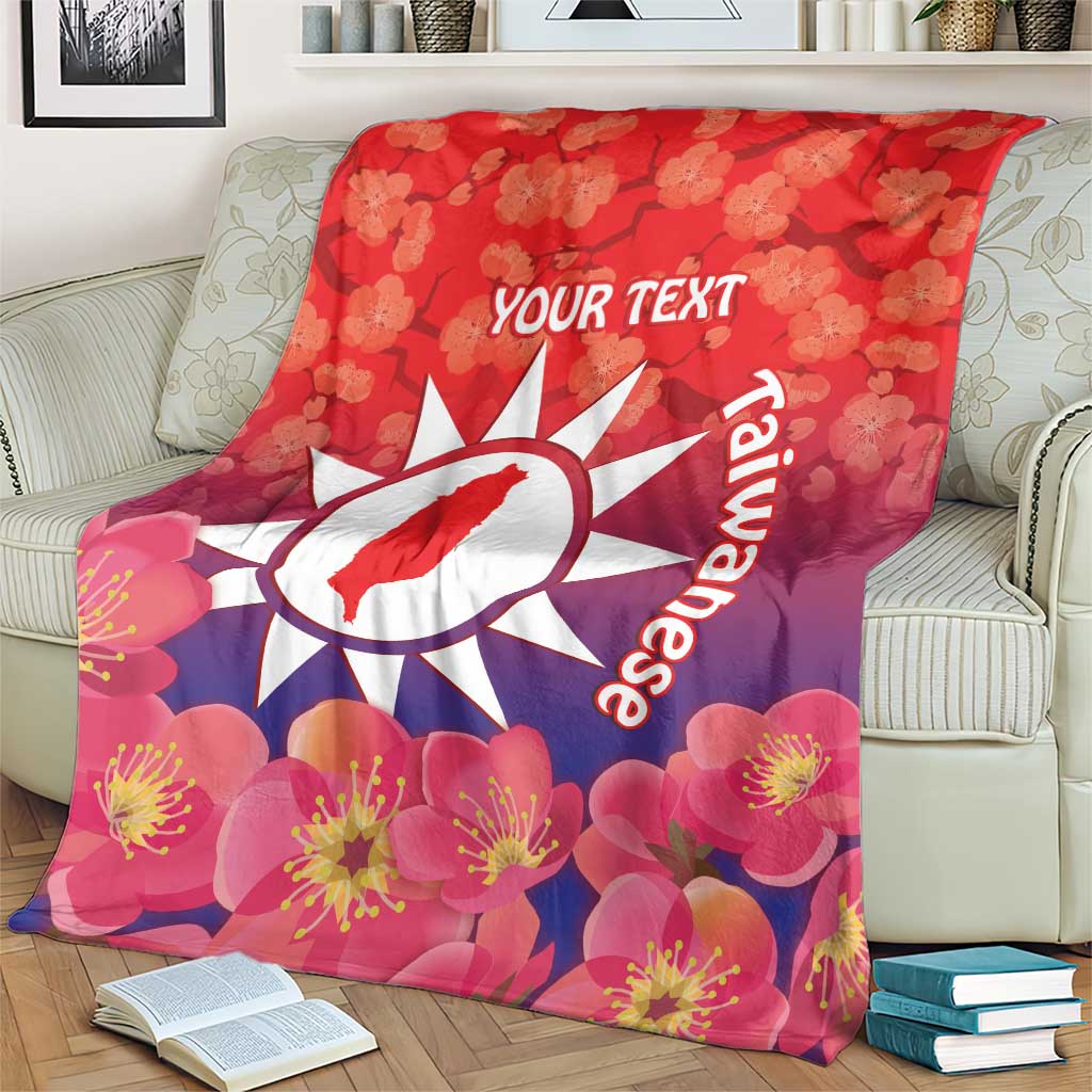 Personalised Taiwan Blanket Taiwanese Map Mix Prunus Mume Blossoms