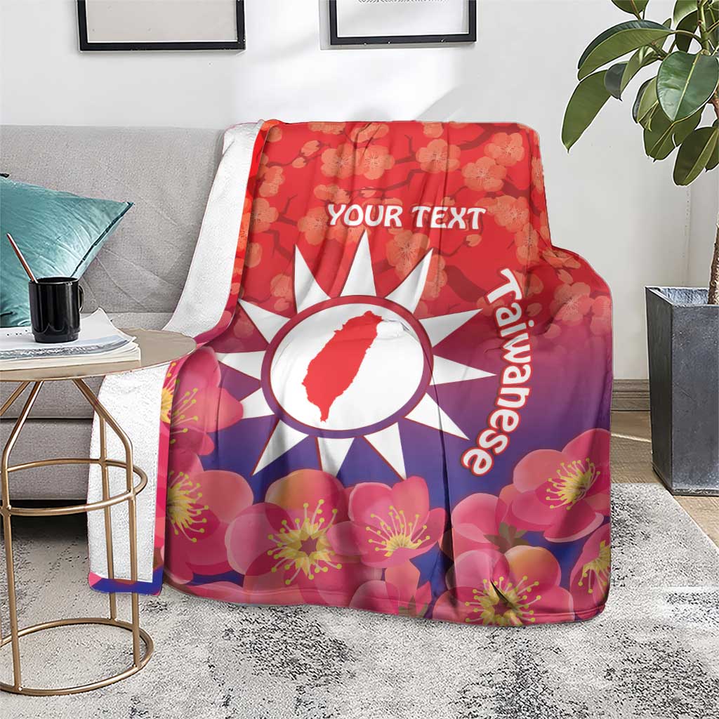 Personalised Taiwan Blanket Taiwanese Map Mix Prunus Mume Blossoms