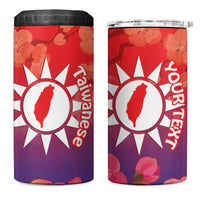 Personalised Taiwan 4 in 1 Can Cooler Tumbler Taiwanese Map Mix Prunus Mume Blossoms - Wonder Print Shop