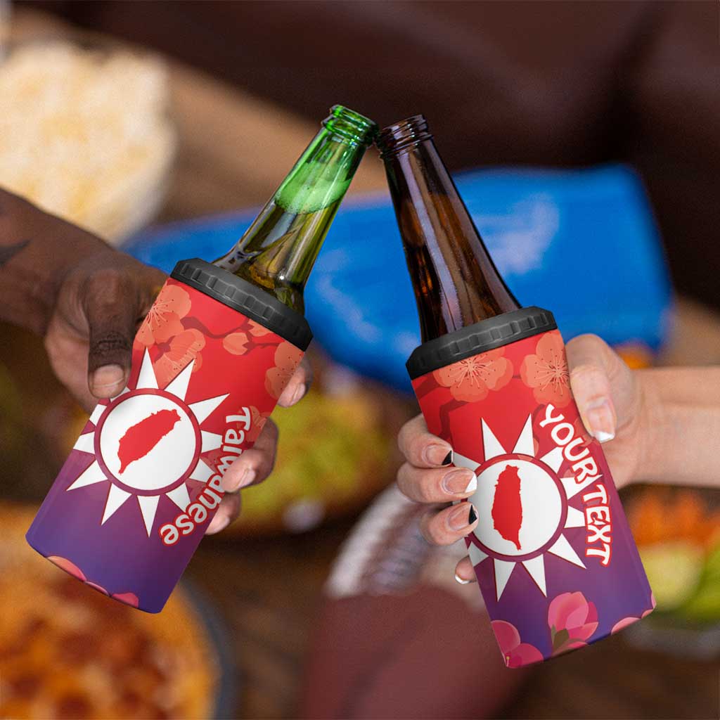 Personalised Taiwan 4 in 1 Can Cooler Tumbler Taiwanese Map Mix Prunus Mume Blossoms - Wonder Print Shop