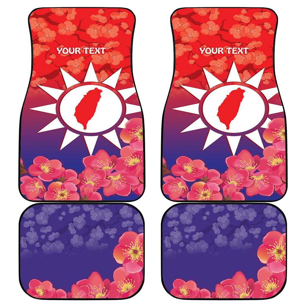 Personalised Taiwan Car Mats Taiwanese Map Mix Prunus Mume Blossoms - Wonder Print Shop