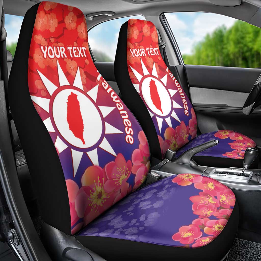 Personalised Taiwan Car Seat Cover Taiwanese Map Mix Prunus Mume Blossoms - Wonder Print Shop