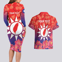Personalised Taiwan Couples Matching Long Sleeve Bodycon Dress and Hawaiian Shirt Taiwanese Map Mix Prunus Mume Blossoms - Wonder Print Shop