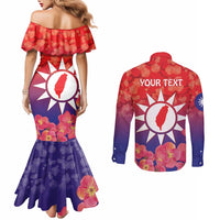 Personalised Taiwan Couples Matching Mermaid Dress and Long Sleeve Button Shirt Taiwanese Map Mix Prunus Mume Blossoms