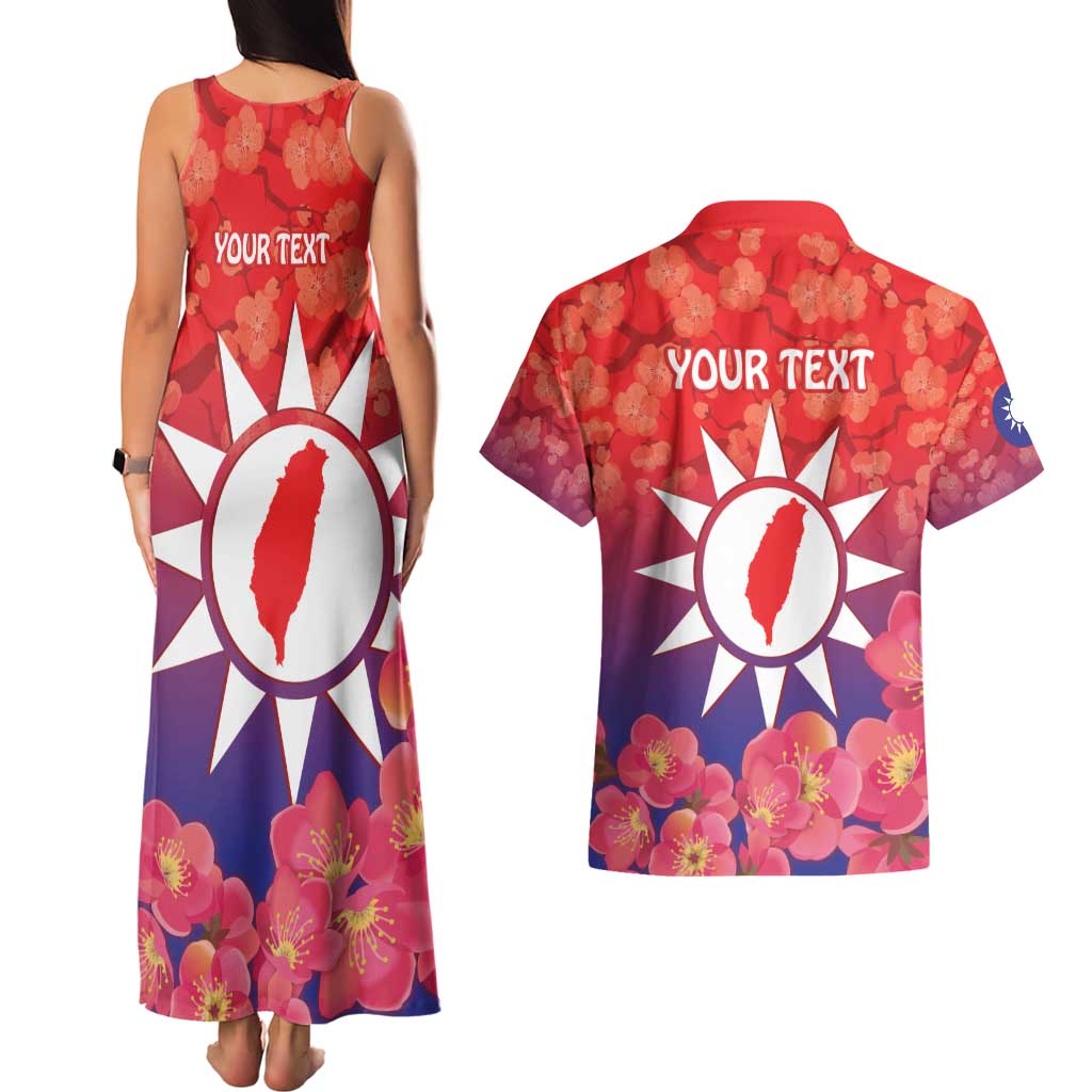 Personalised Taiwan Couples Matching Tank Maxi Dress and Hawaiian Shirt Taiwanese Map Mix Prunus Mume Blossoms - Wonder Print Shop