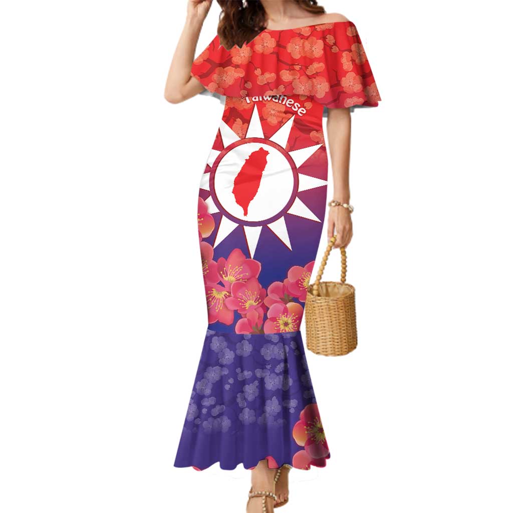 Personalised Taiwan Family Matching Mermaid Dress and Hawaiian Shirt Taiwanese Map Mix Prunus Mume Blossoms - Wonder Print Shop