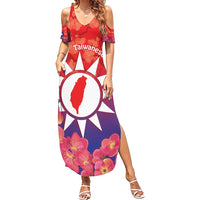 Personalised Taiwan Family Matching Summer Maxi Dress and Hawaiian Shirt Taiwanese Map Mix Prunus Mume Blossoms - Wonder Print Shop