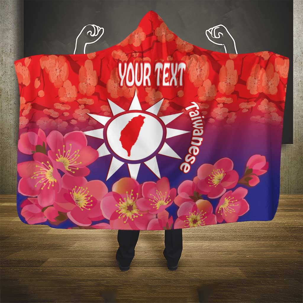 Personalised Taiwan Hooded Blanket Taiwanese Map Mix Prunus Mume Blossoms