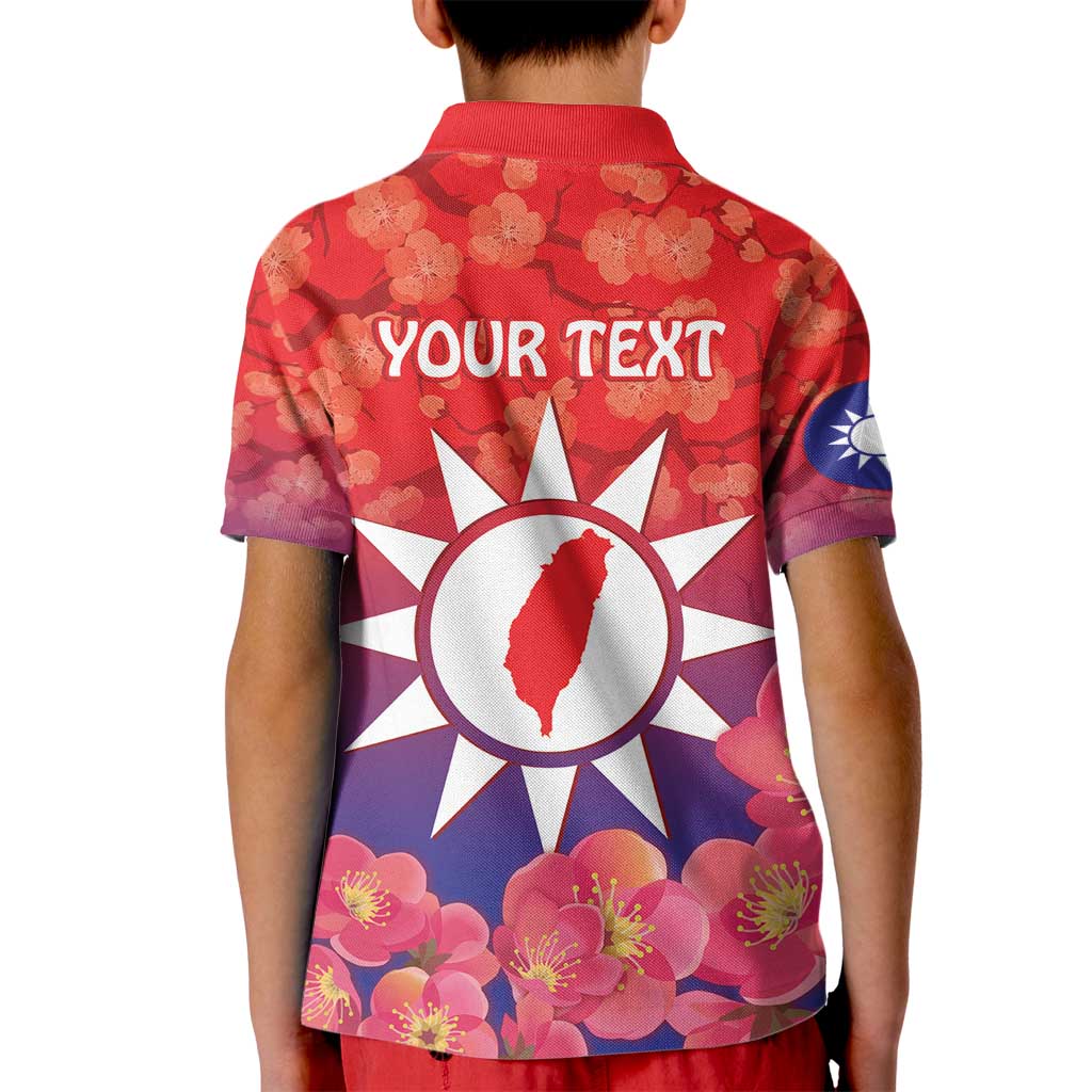 Personalised Taiwan Kid Polo Shirt Taiwanese Map Mix Prunus Mume Blossoms - Wonder Print Shop