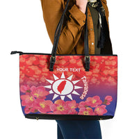 Personalised Taiwan Leather Tote Bag Taiwanese Map Mix Prunus Mume Blossoms - Wonder Print Shop