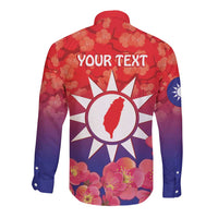 Personalised Taiwan Long Sleeve Button Shirt Taiwanese Map Mix Prunus Mume Blossoms - Wonder Print Shop