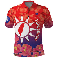 Personalised Taiwan Polo Shirt Taiwanese Map Mix Prunus Mume Blossoms - Wonder Print Shop