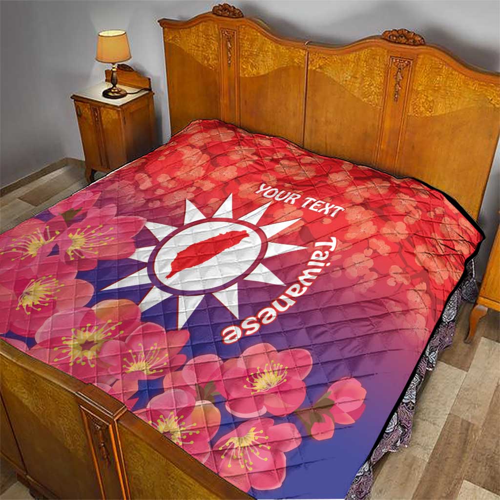 Personalised Taiwan Quilt Taiwanese Map Mix Prunus Mume Blossoms - Wonder Print Shop