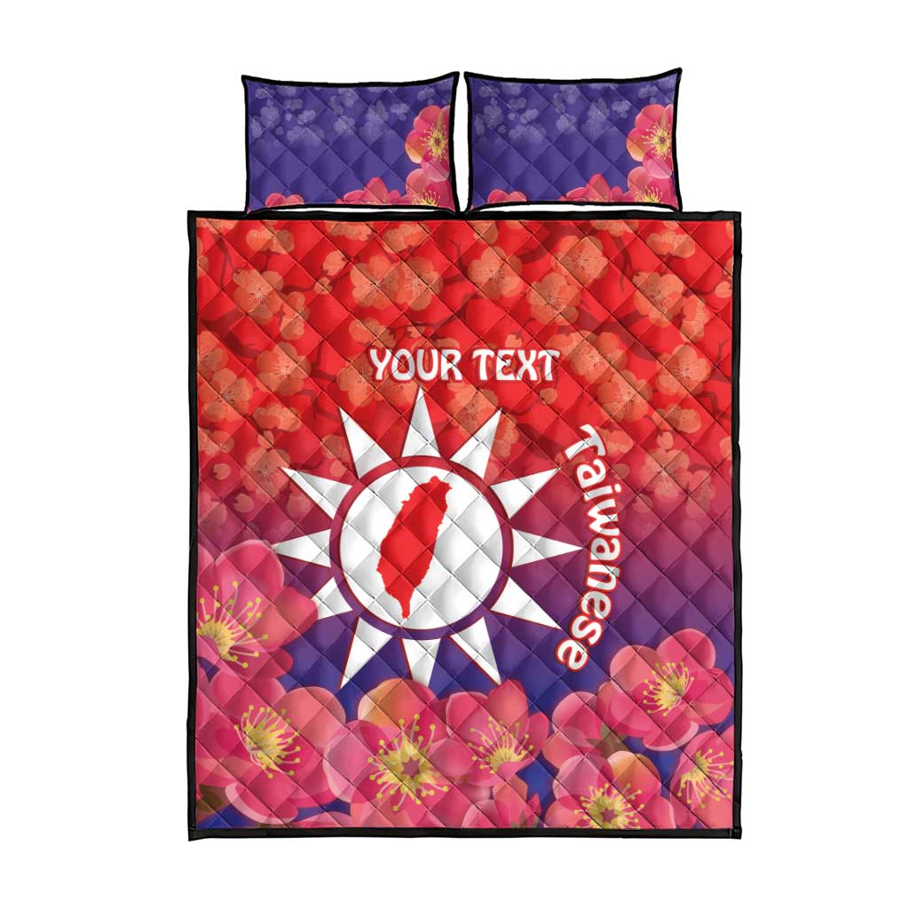 Personalised Taiwan Quilt Bed Set Taiwanese Map Mix Prunus Mume Blossoms - Wonder Print Shop