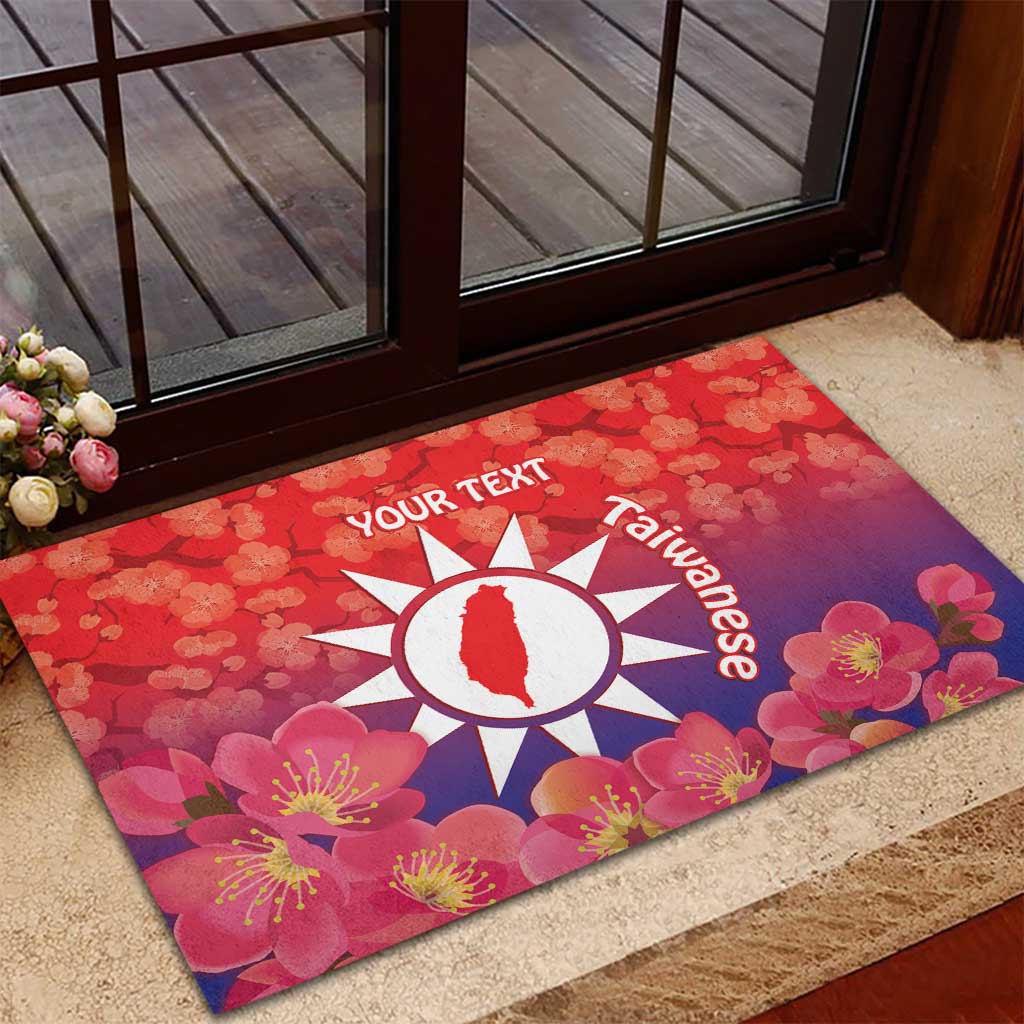 Personalised Taiwan Rubber Doormat Taiwanese Map Mix Prunus Mume Blossoms - Wonder Print Shop