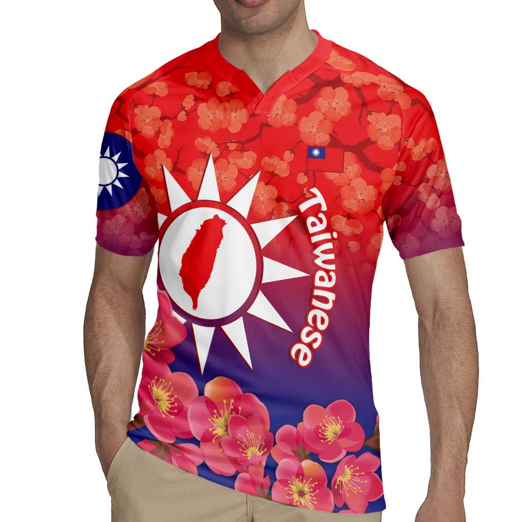 Personalised Taiwan Rugby Jersey Taiwanese Map Mix Prunus Mume Blossoms - Wonder Print Shop