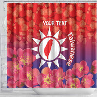 Personalised Taiwan Shower Curtain Taiwanese Map Mix Prunus Mume Blossoms