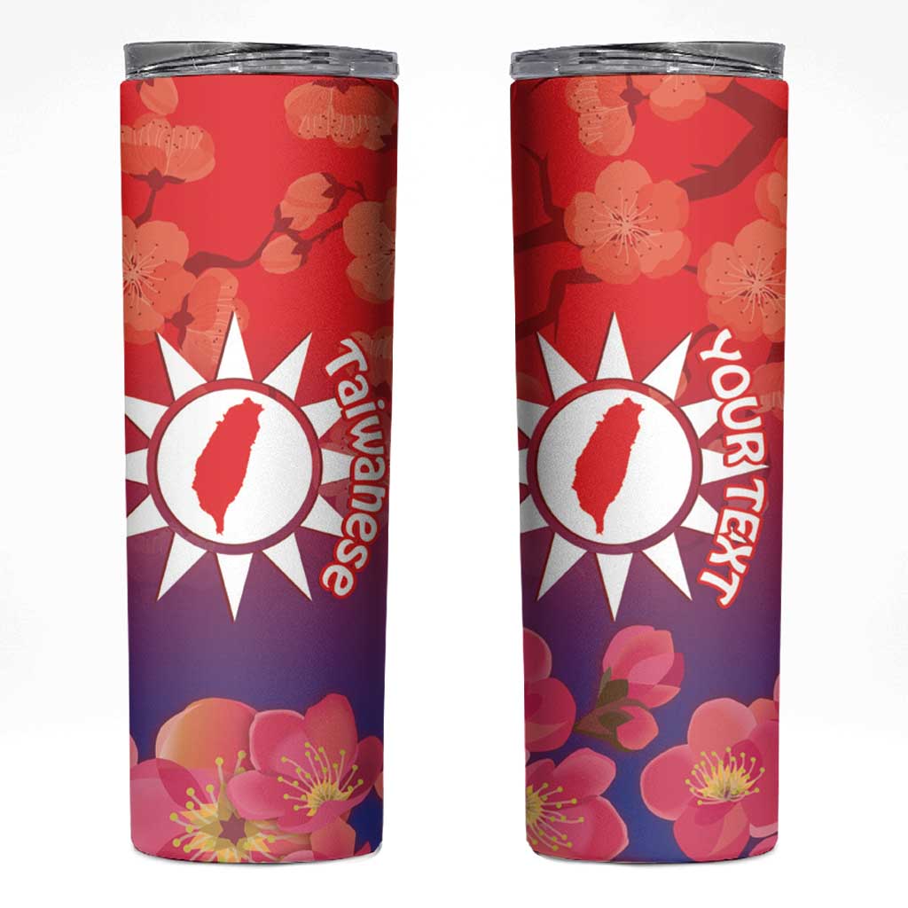 Personalised Taiwan Skinny Tumbler Taiwanese Map Mix Prunus Mume Blossoms - Wonder Print Shop